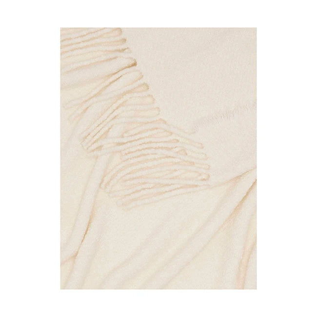 White Fringed Silk Cashmere Throw
