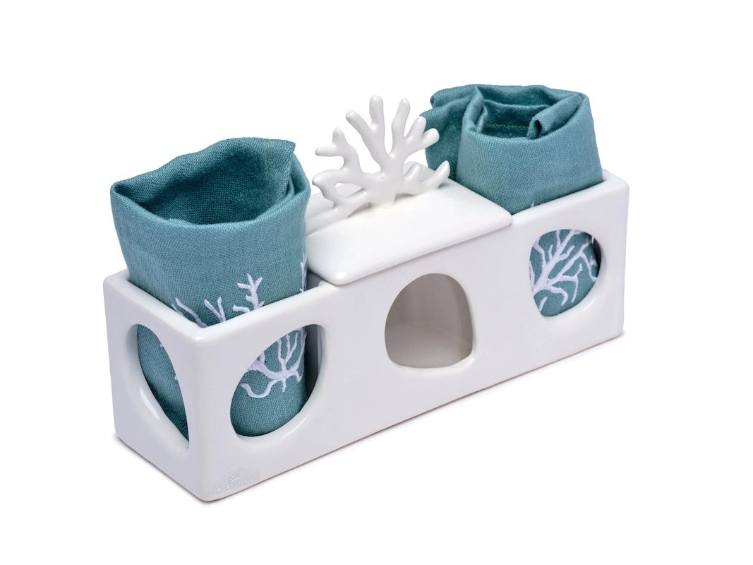 Coral Box &amp; Embroidered Hand Towels Set