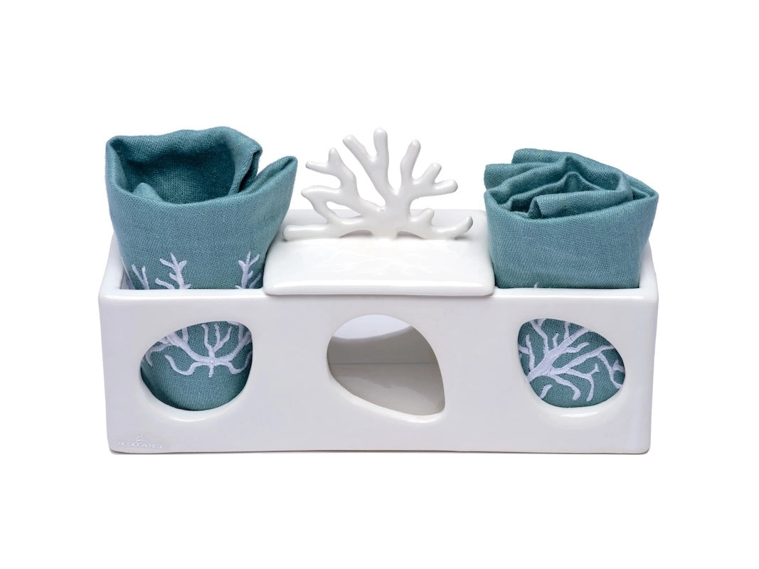 Coral Box &amp; Embroidered Hand Towels Set