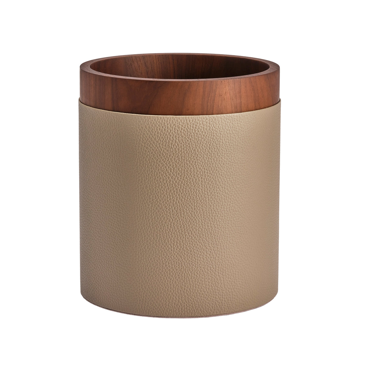 Dama Round Walnut and Leather Bin