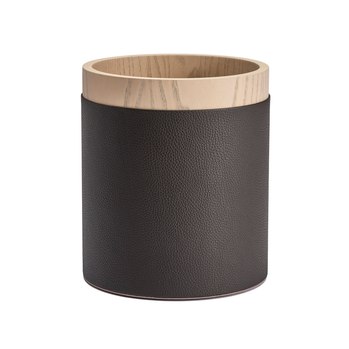 Dama Round Wood and Leather Bin