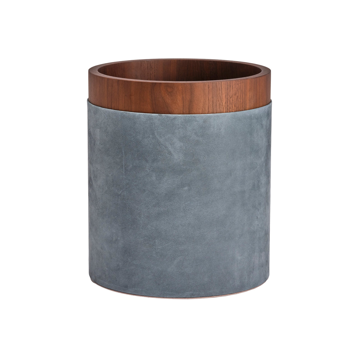 Dama Round Walnut and Leather Bin