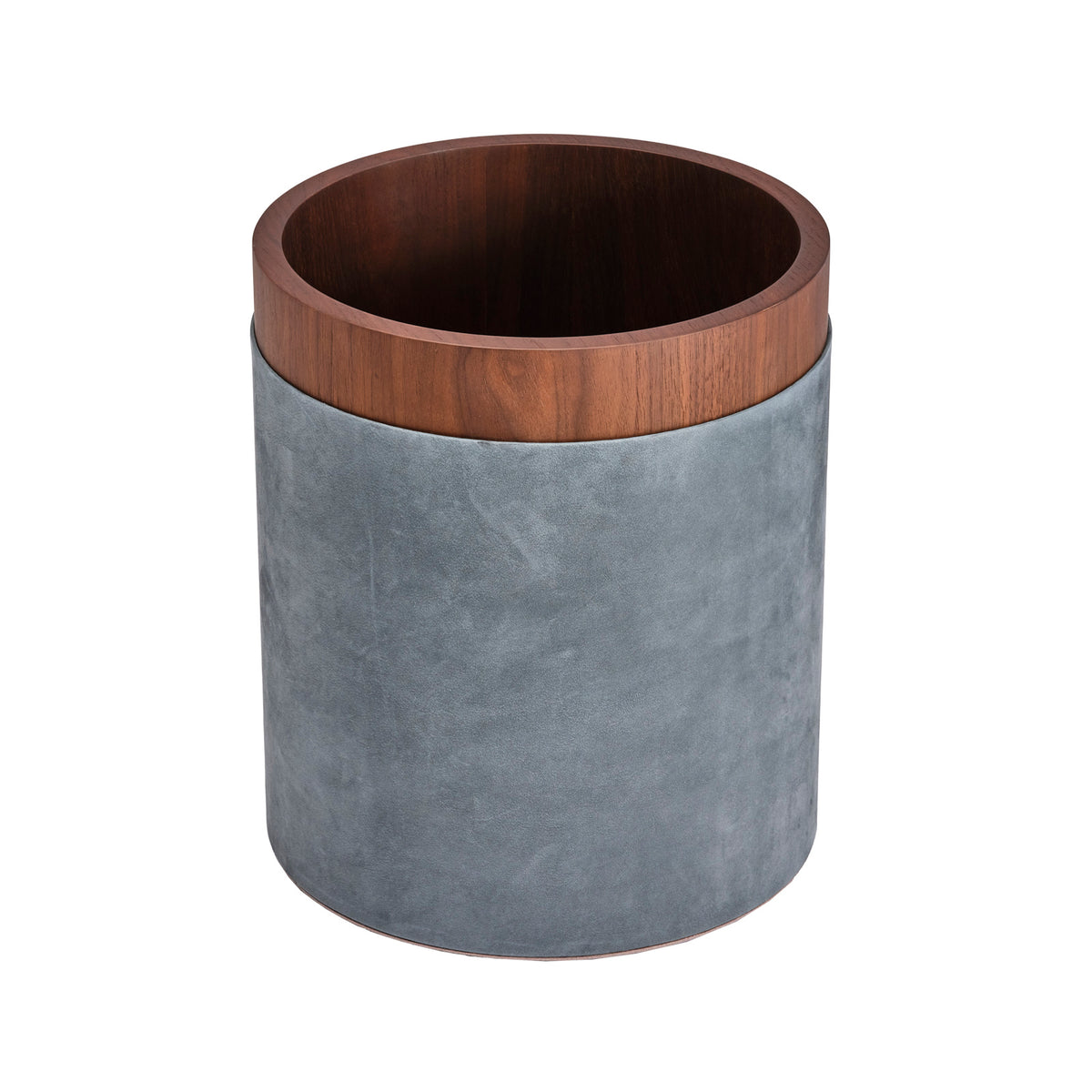 Dama Round Walnut and Leather Bin
