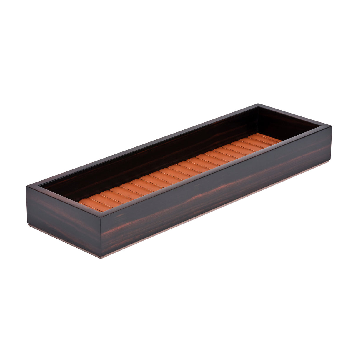 Febe Long Ebony and Leather Valet Tray