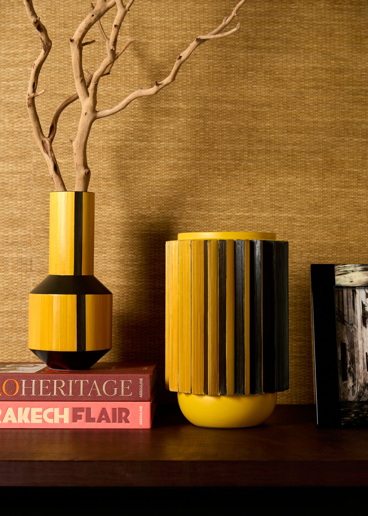 Campo Lacquered Straw Marquetry Vase