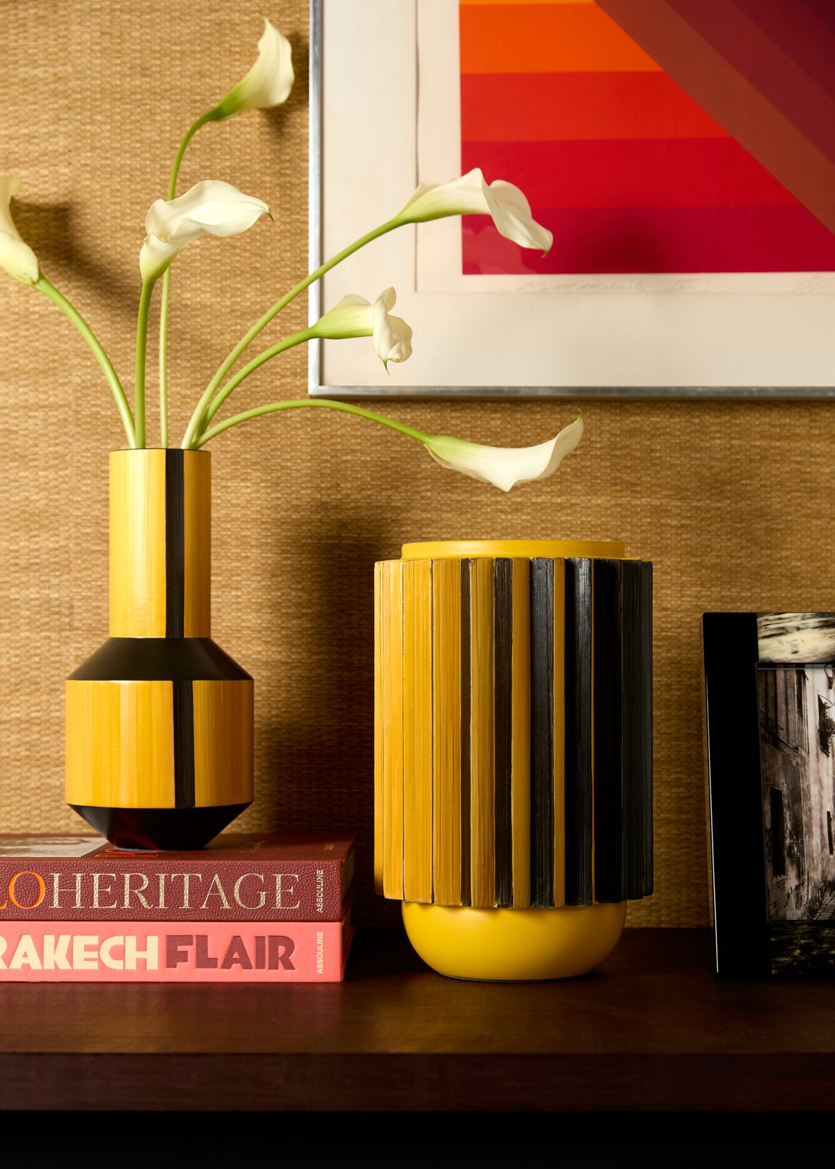 Colonna Lacquered Straw Marquetry Vase