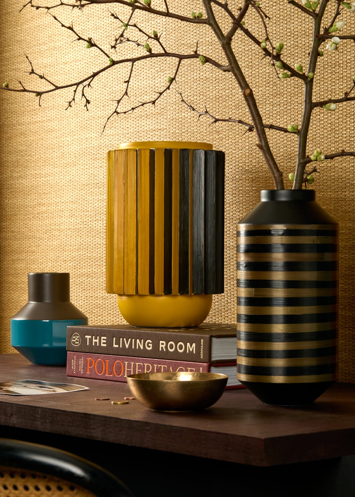 Notte Striped Straw Marquetry Vase