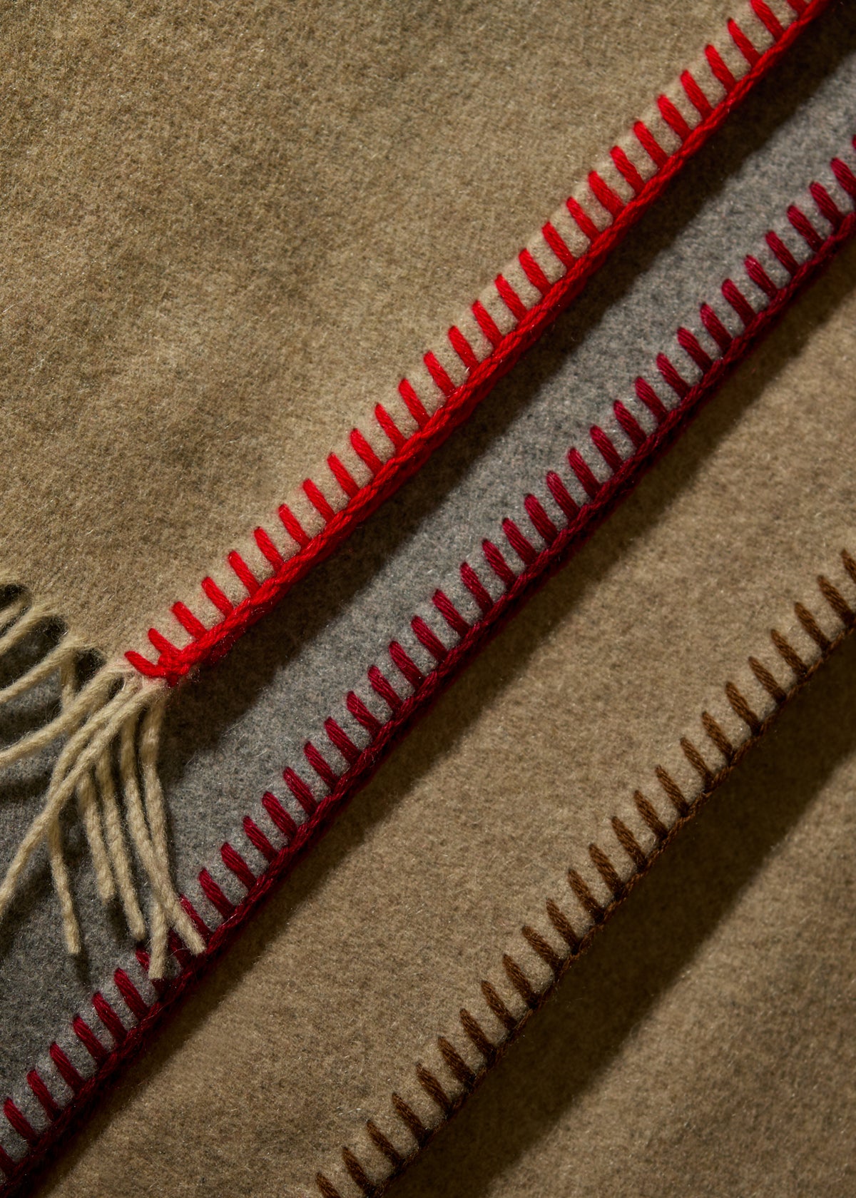Fringed Cashmere Throw With Whipstitch Trim
