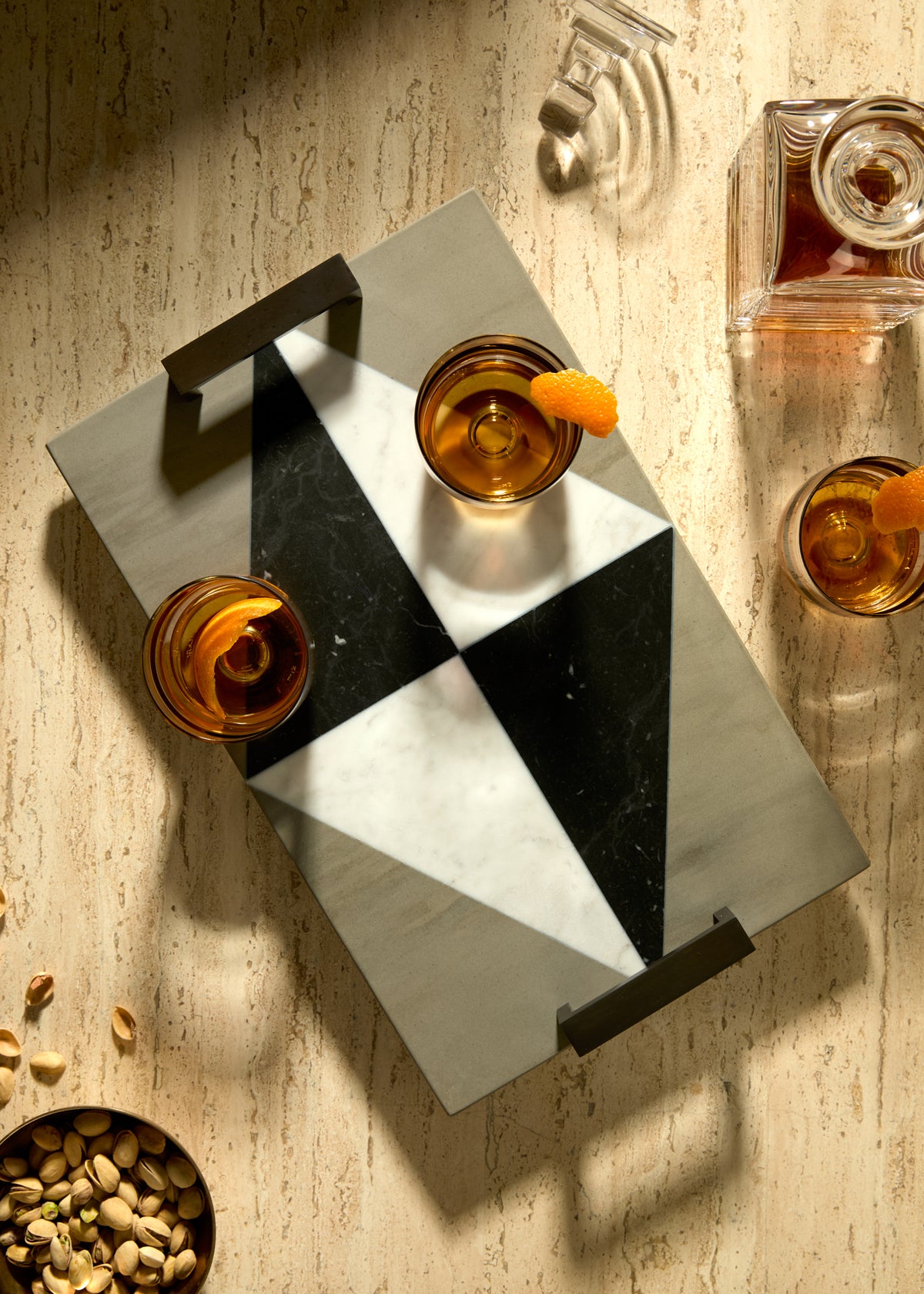 Geometric Triangles Marble Serving Tray