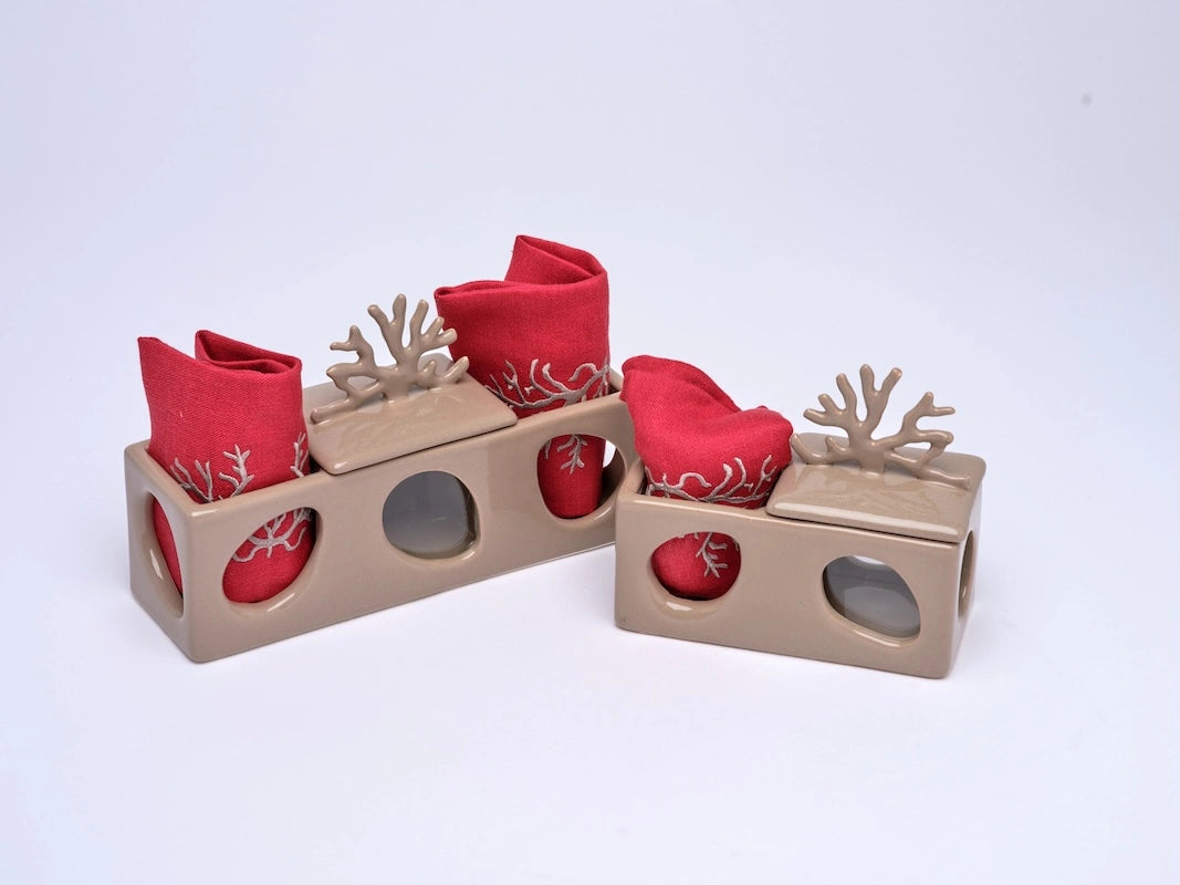 Coral Box &amp; Embroidered Hand Towels Set