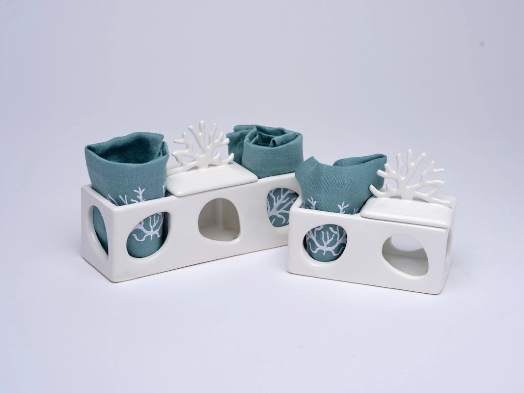 Coral Box &amp; Embroidered Hand Towels Set