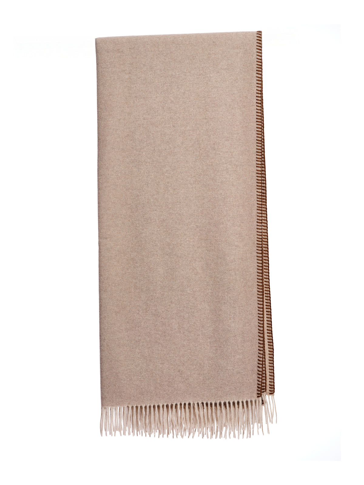 Fringed Cashmere Throw With Whipstitch Trim