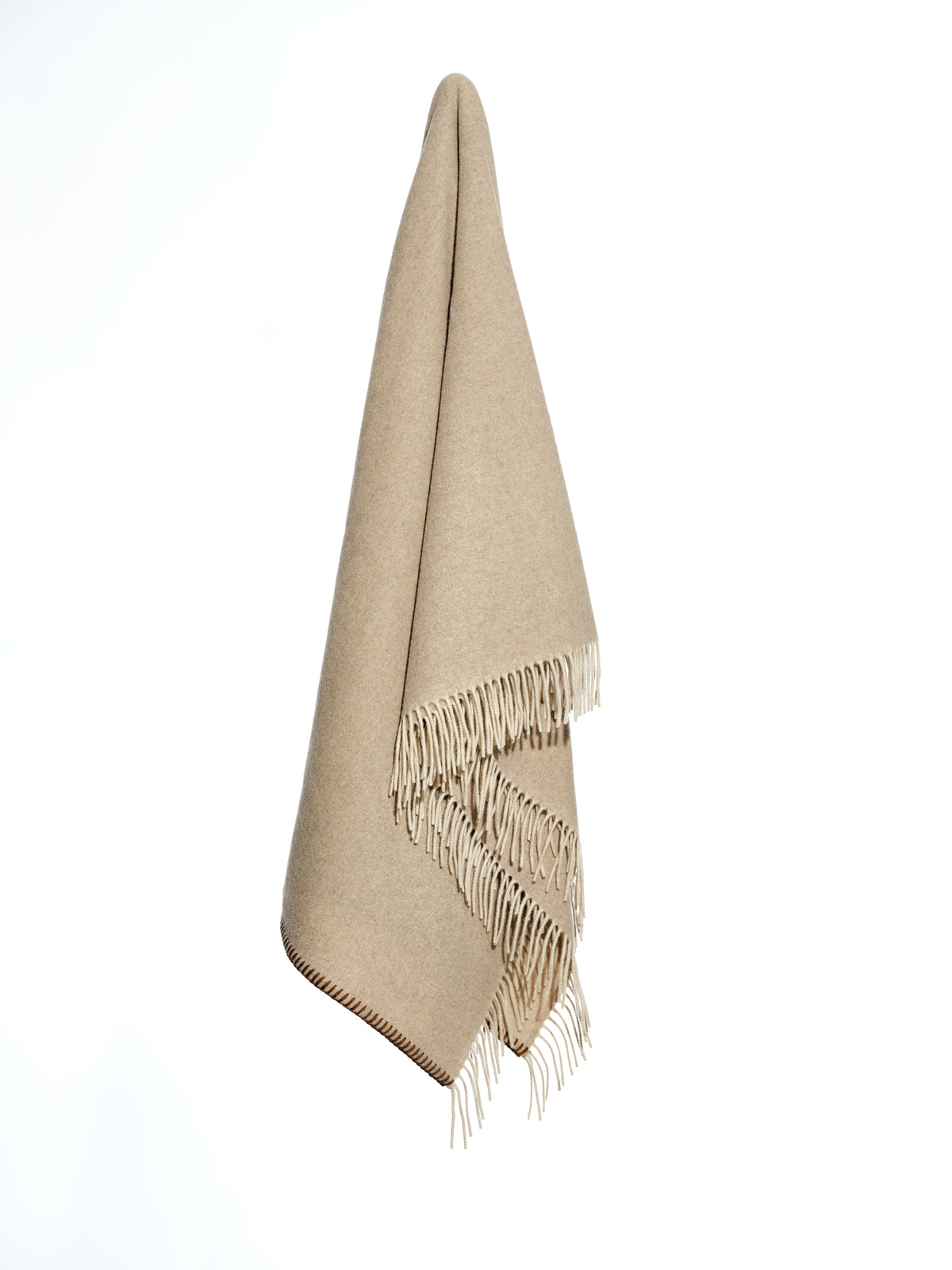 Fringed Cashmere Throw With Whipstitch Trim
