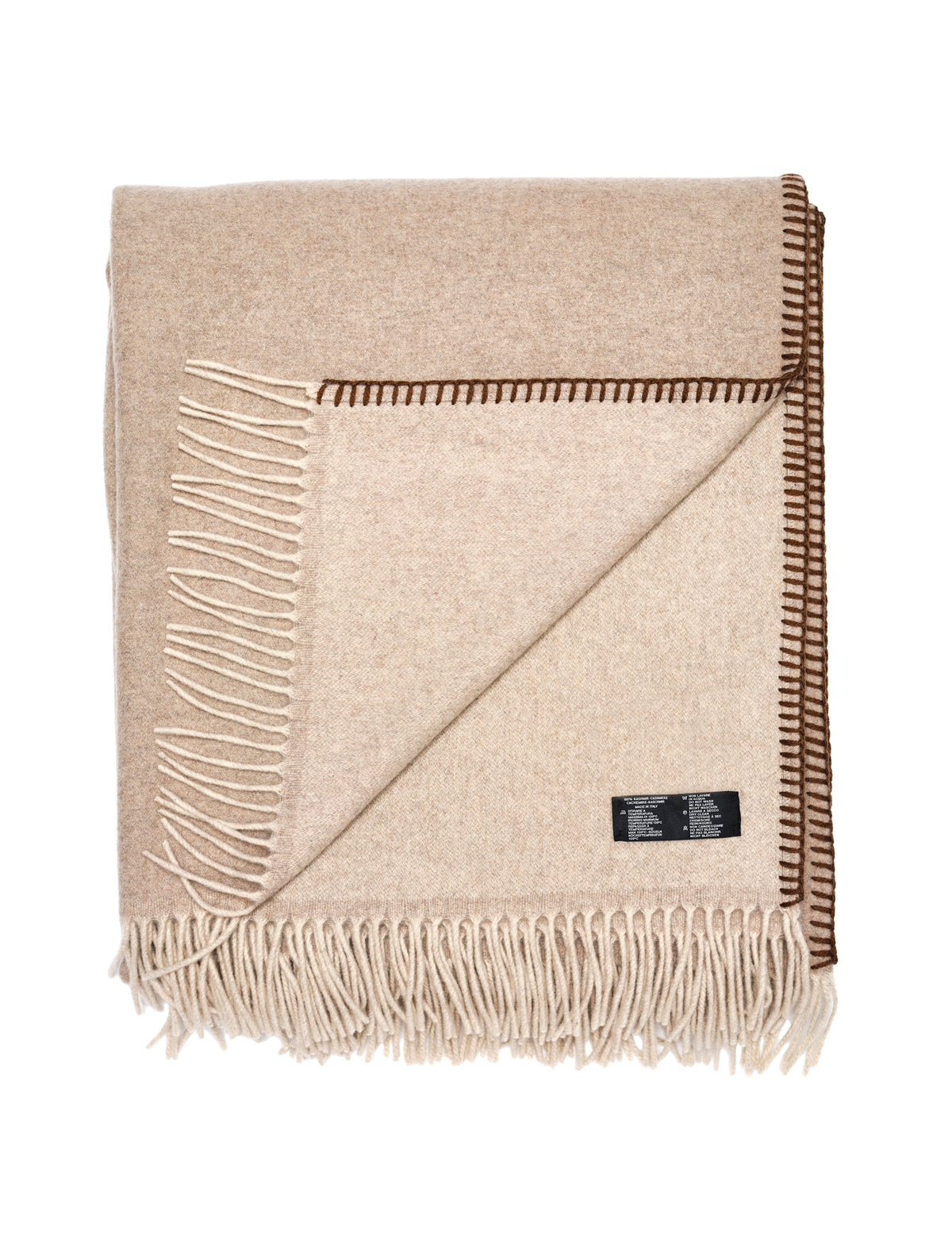 Fringed Cashmere Throw With Whipstitch Trim