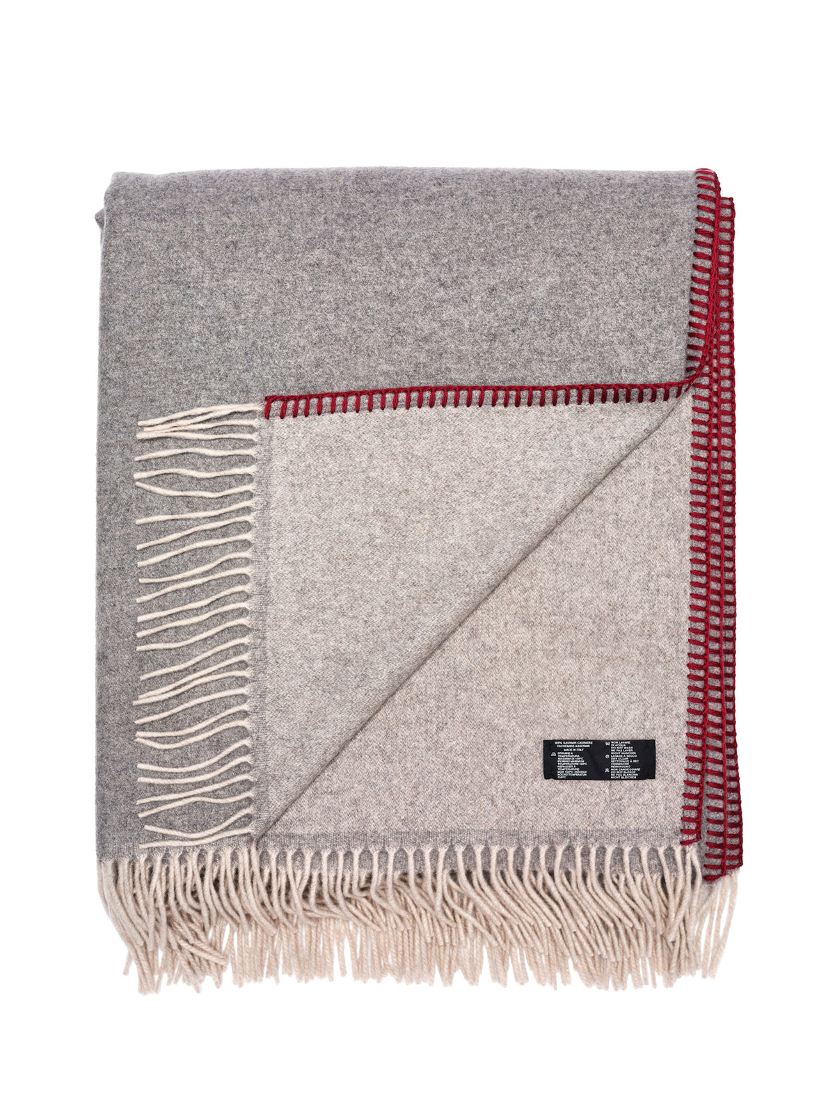 Fringed Cashmere Throw With Whipstitch Trim