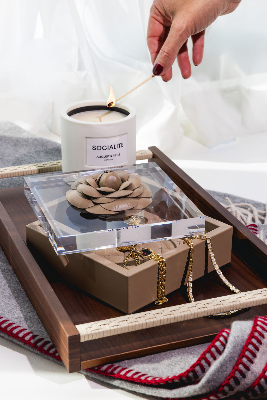 Camellia Diamonds Large Leather Box